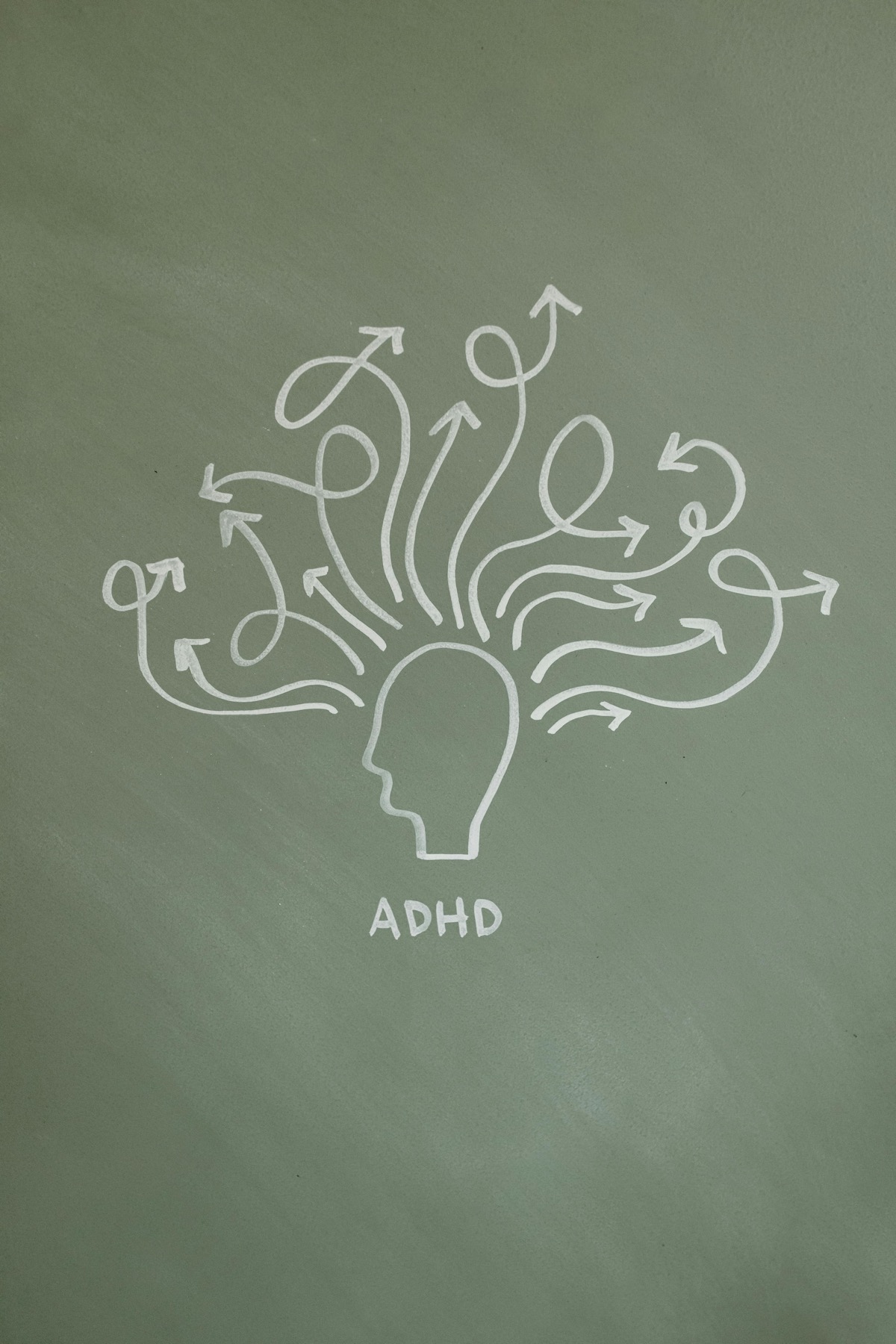 Chalkboard illustration of ADHD and scattered thoughts representing attention challenges — neurofeedback treatment for ADHD in Charlotte, NC